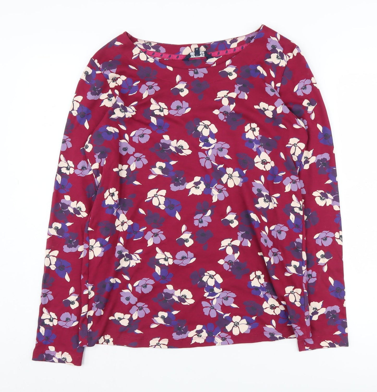 Maine Women's Red Floral Boat Neck T-Shirt Size 14