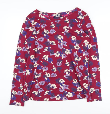 Maine Women's Red Floral Boat Neck T-Shirt Size 14