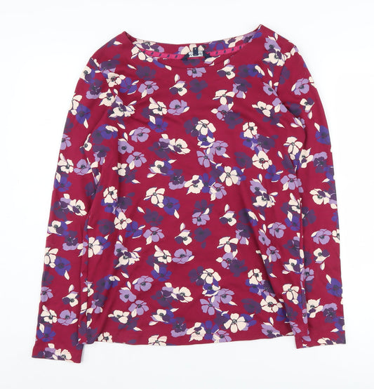 Maine Women's Red Floral Boat Neck T-Shirt Size 14