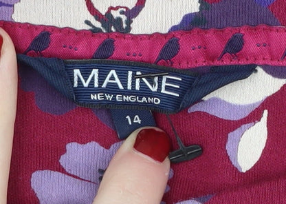 Maine Women's Red Floral Boat Neck T-Shirt Size 14