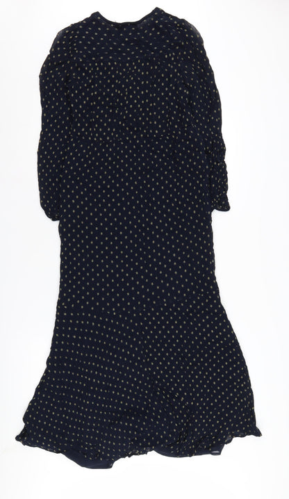Mint Velvet Blue Polka Dot Midi Dress Size 6