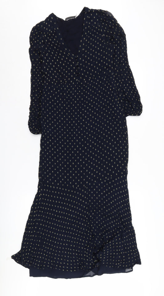 Mint Velvet Blue Polka Dot Midi Dress Size 6