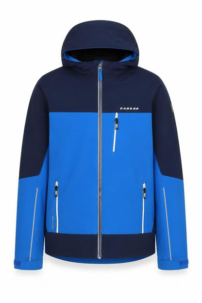 Front view of Dare 2b unisex adults blue waterproof jacket, size 10