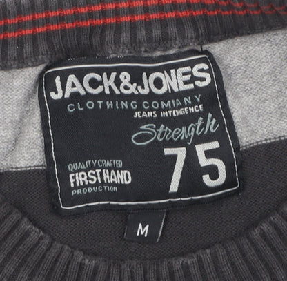 Jack & Jones Men's Grey Striped Pullover Jumper M