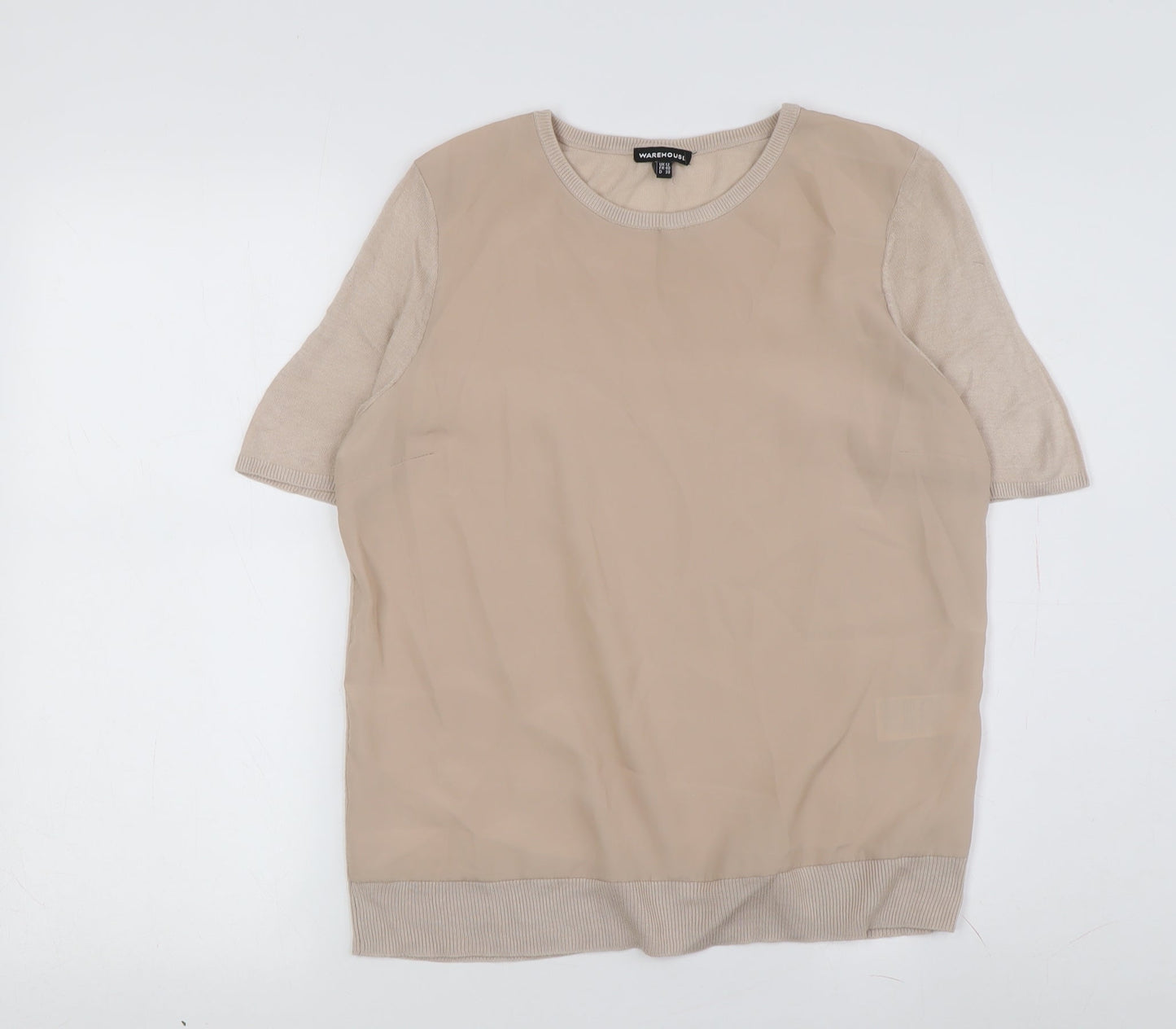 Womens UK Size 10 Warehouse Beige Basic T-Shirt