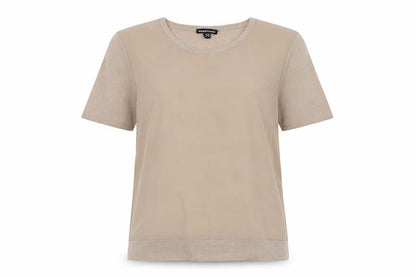 Womens UK Size 10 Warehouse Beige Basic T-Shirt