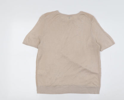 Womens UK Size 10 Warehouse Beige Basic T-Shirt