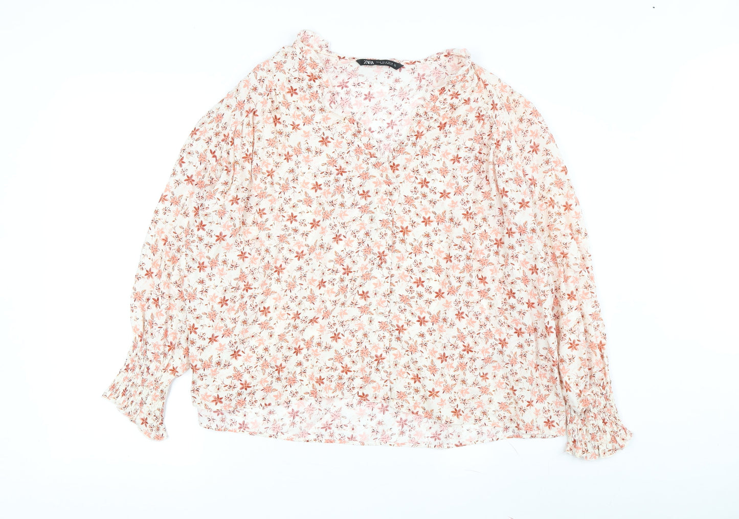 Zara Women's Floral Blouse, Size 12, Pink, Casual