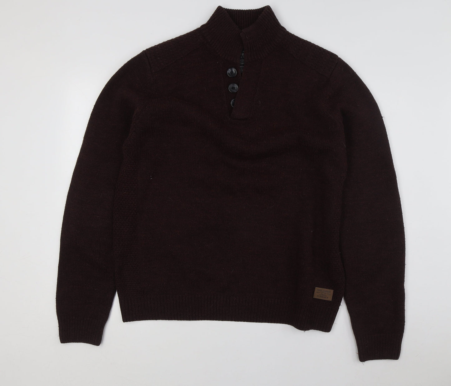 Threadbare Men’s Brown XL Henley Jumper, Button Accent