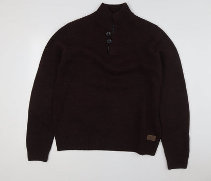 Threadbare Men’s Brown XL Henley Jumper, Button Accent