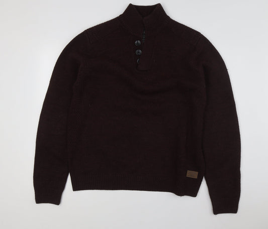 Threadbare Men’s Brown XL Henley Jumper, Button Accent
