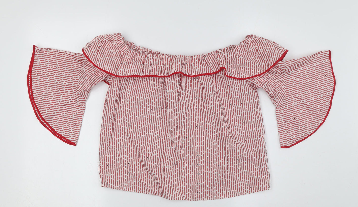 Womens UK Size 6 Zara Red Off the Shoulder Blouse