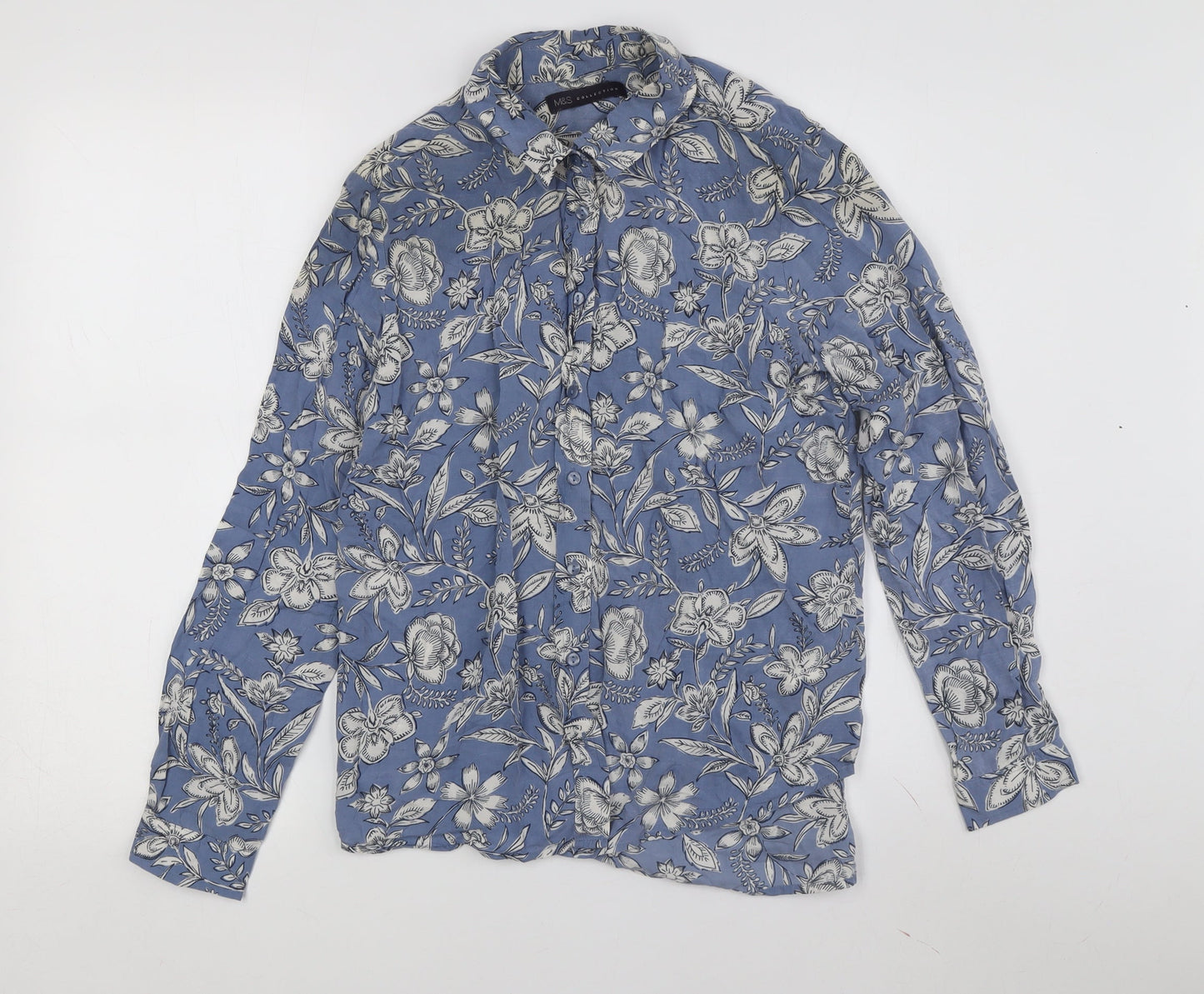 Womens UK Size 8 Marks and Spencer Blue Basic Button-Up