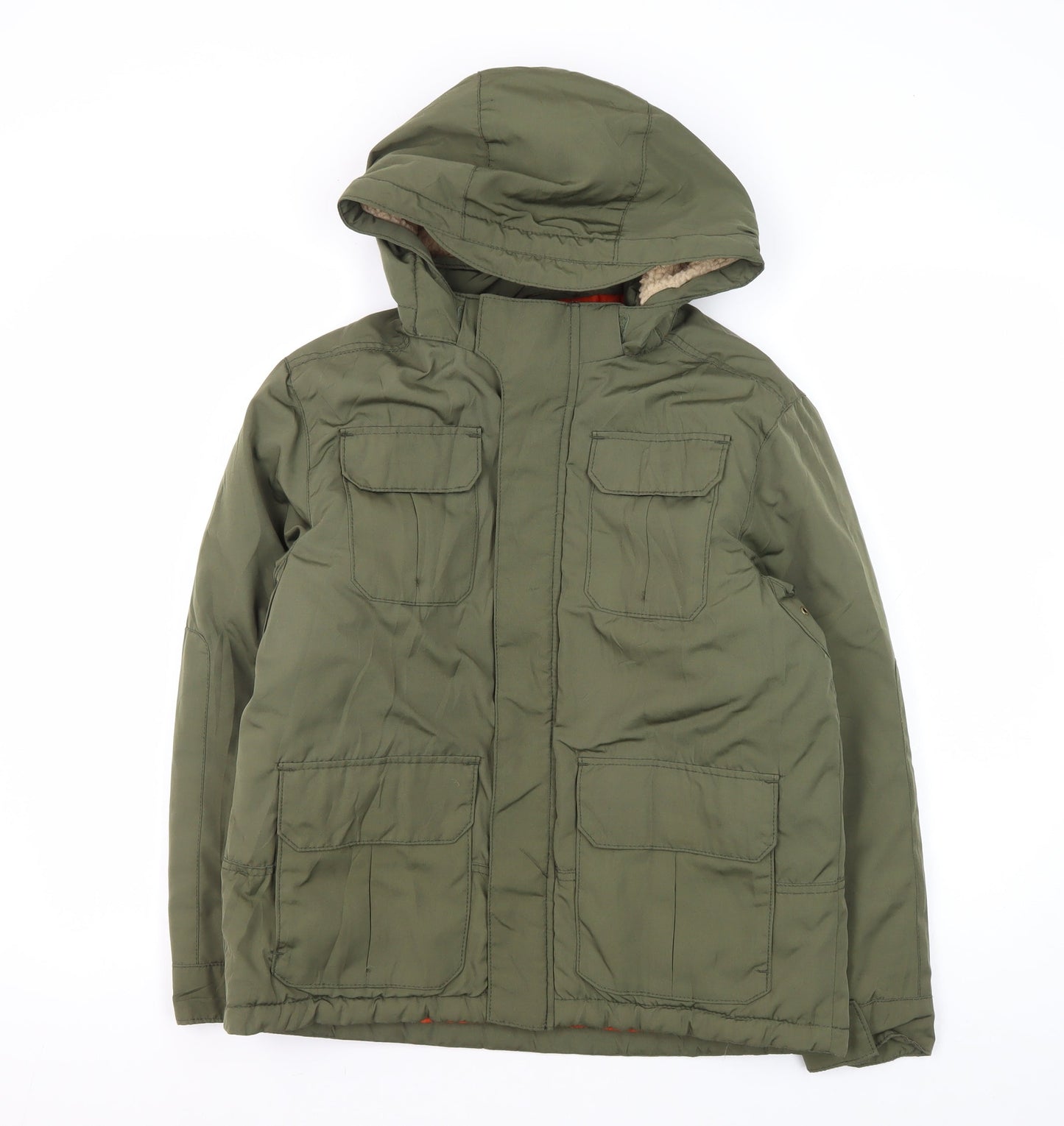 H&M Boys Green Mid-Length Parka Jacket 11 Years Hooded