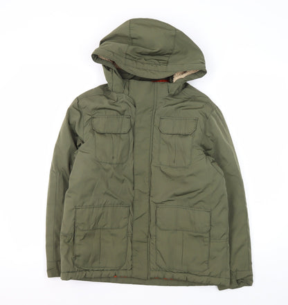 H&M Boys Green Mid-Length Parka Jacket 11 Years Hooded