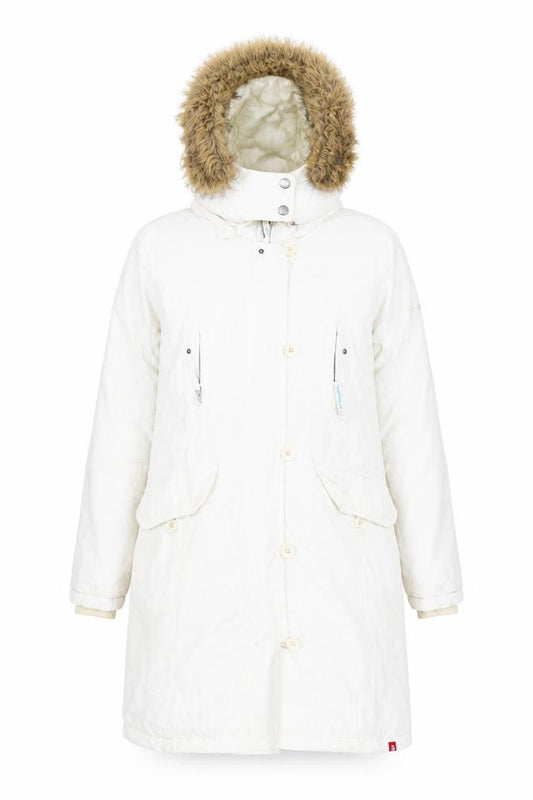 Front view of EDC by Esprit Women's White M Parka Coat, Winter Long Hooded
