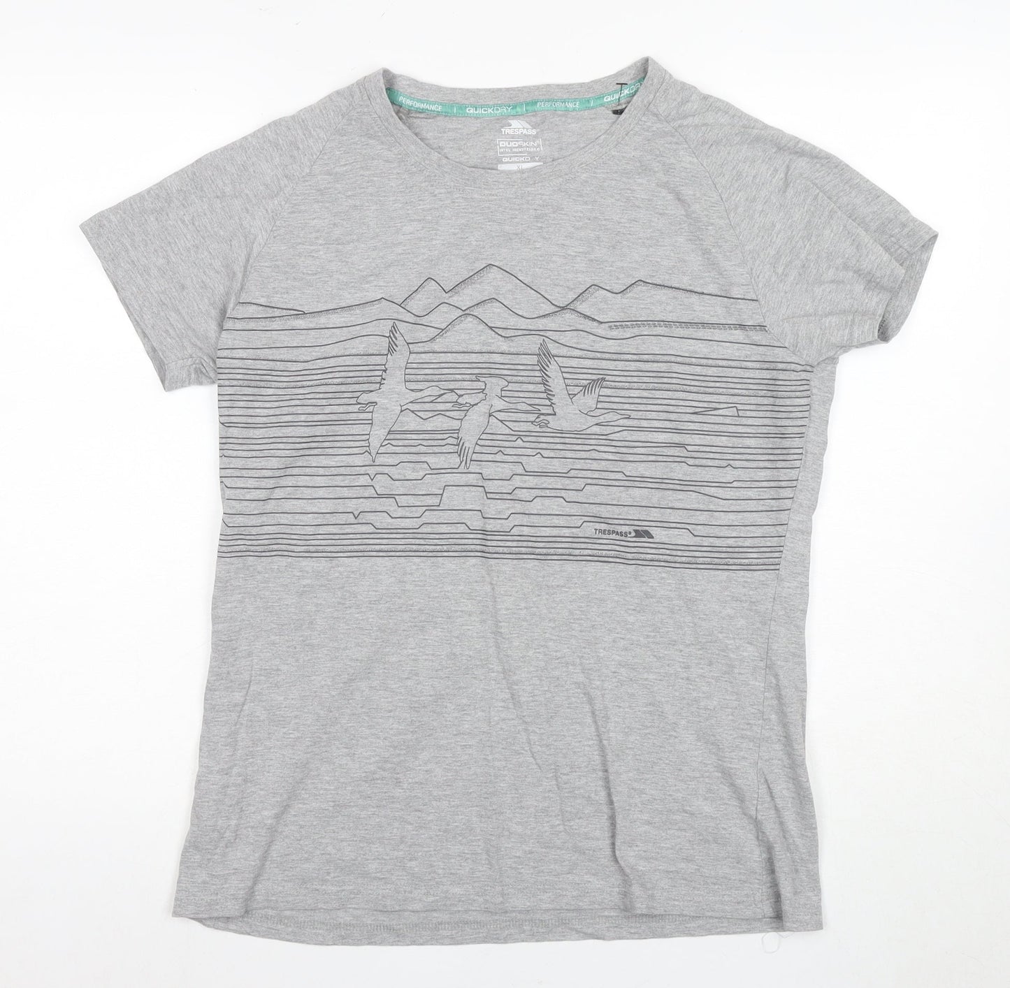 Trespass Unisex Grey Graphic Print T-Shirt XL Quick Dry