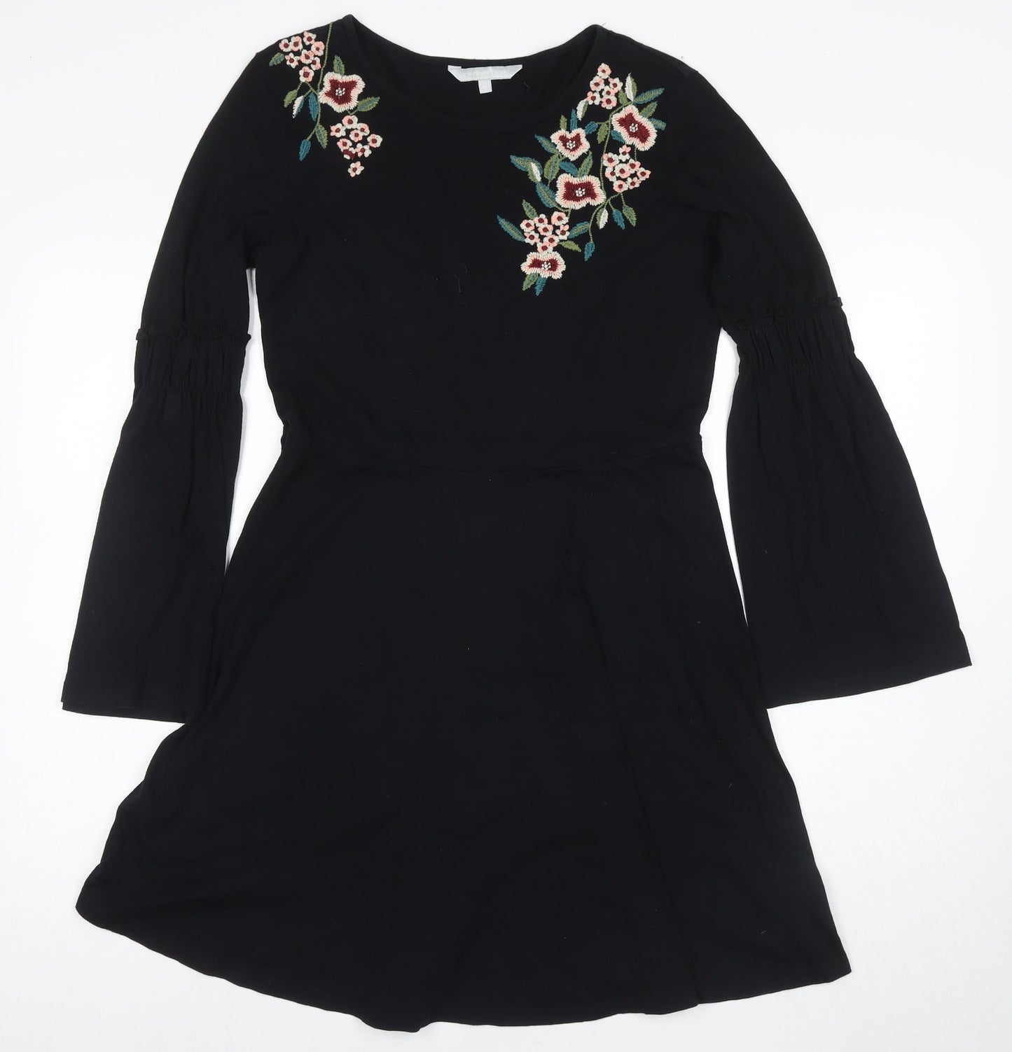 Red Herring Girls Black Floral A-Line Dress Size 12