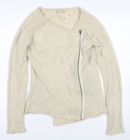 Womens UK Size S Object Beige Full Zip Jumper