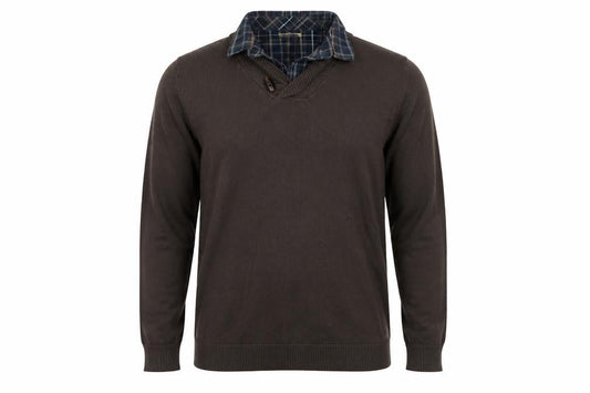 Front view of Marks & Spencer unisex brown xl collared jumper