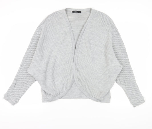 Boohoo Women's Grey Cardigan M/L, V-Neck, Open-Knit