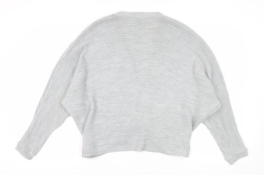 Boohoo Women's Grey Cardigan M/L, V-Neck, Open-Knit