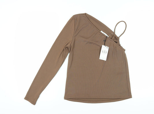 MNG Women's Brown One Shoulder Blouse, Size 14