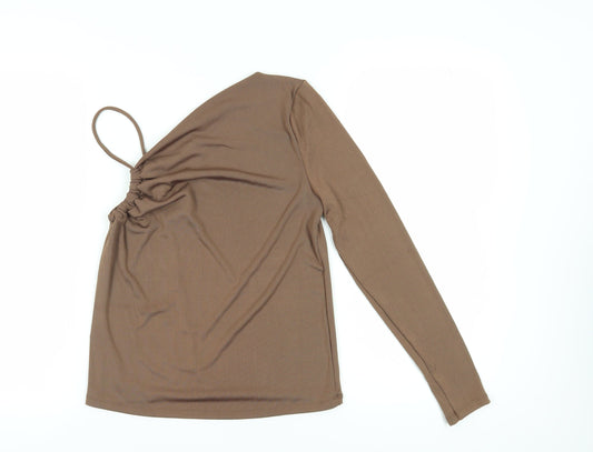 MNG Women's Brown One Shoulder Blouse, Size 14