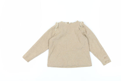 Zara Girls Beige Pullover Jumper, 3-4 Years, Ruffle Accents