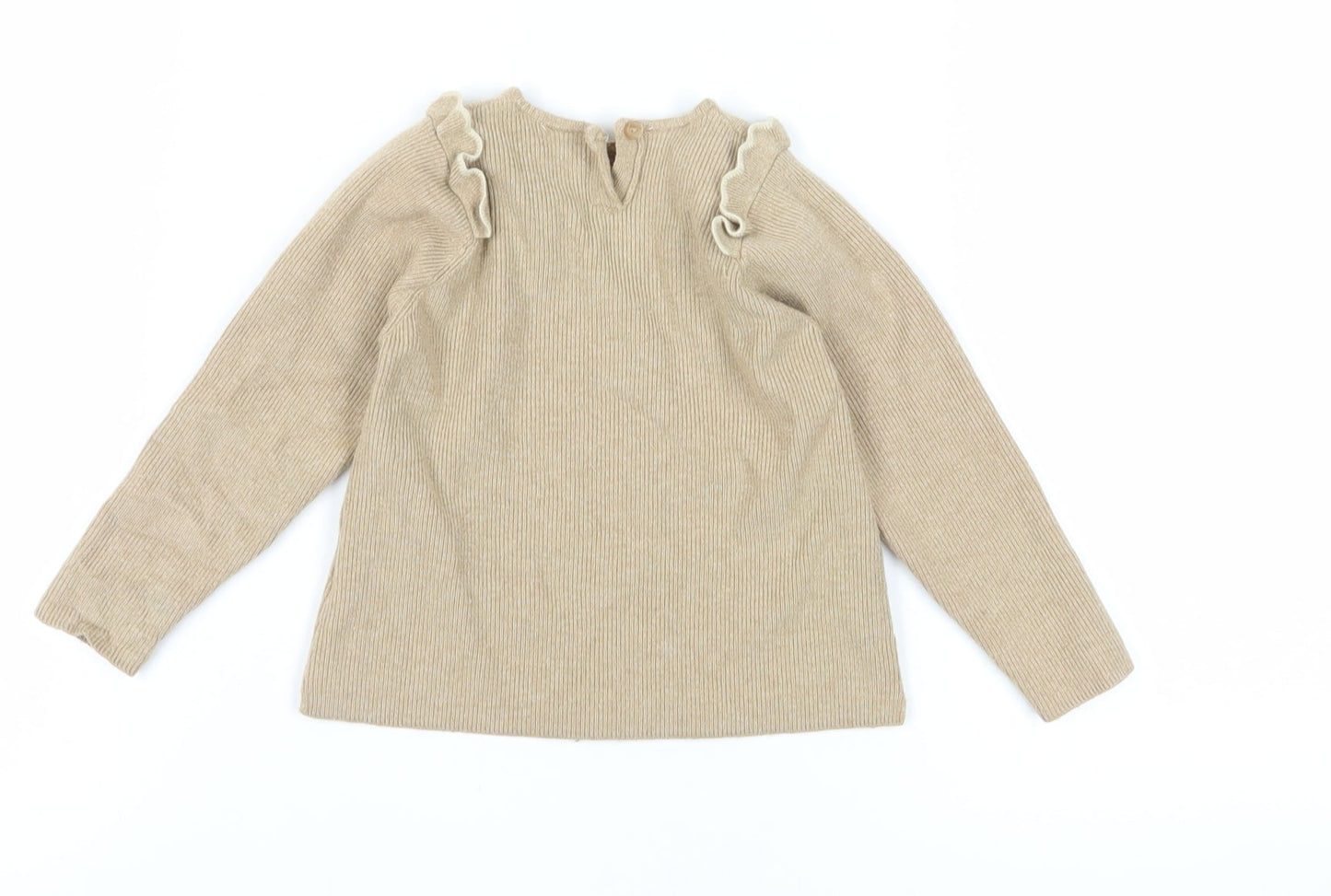 Zara Girls Beige Pullover Jumper, 3-4 Years, Ruffle Accents
