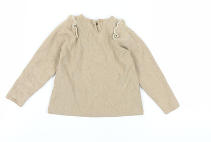 Zara Girls Beige Pullover Jumper, 3-4 Years, Ruffle Accents