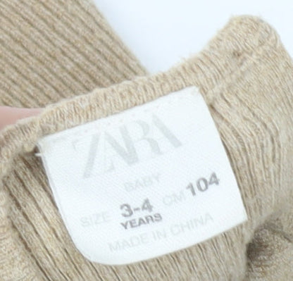Zara Girls Beige Pullover Jumper, 3-4 Years, Ruffle Accents