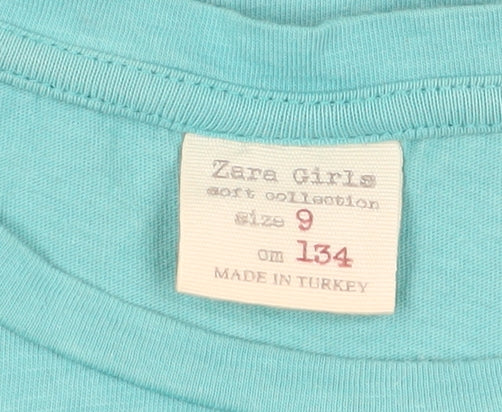 Zara Girls Green T-Shirt, 9 Years, Crew Neck, Short Sleeve