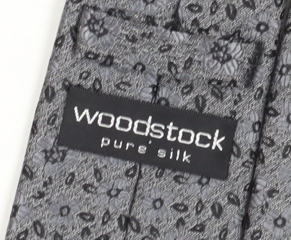 Woodstock Men's Grey Floral Silk Slim Tie