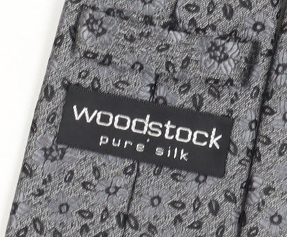 Woodstock Men's Grey Floral Silk Slim Tie