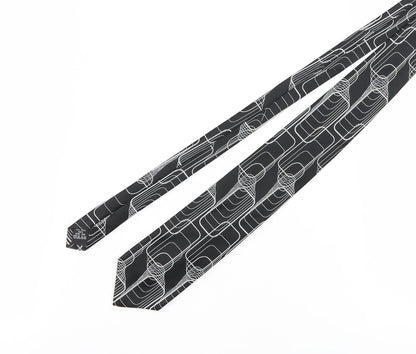 TieRack Men's Black Geometric Slim Silk Tie