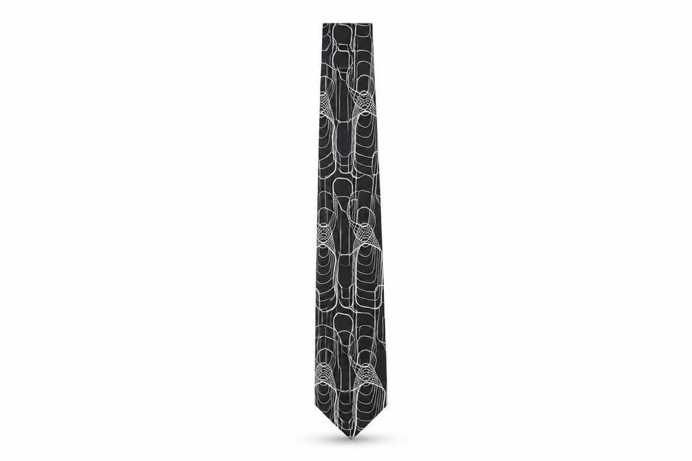 Mens TieRack Black Geometric 100% Silk Slim Tie