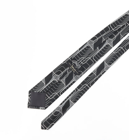 TieRack Men's Black Geometric Slim Silk Tie