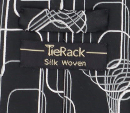 TieRack Men's Black Geometric Slim Silk Tie