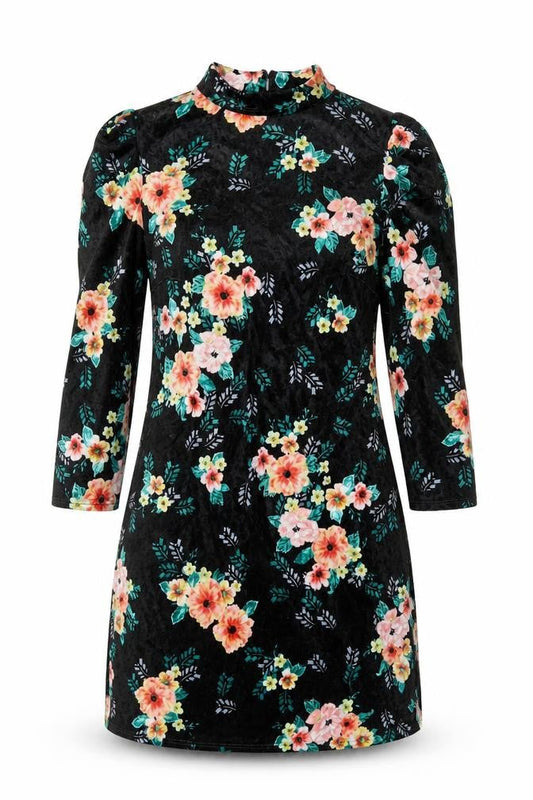 Front view of Red Herring Women's Black Floral Bodycon Dress