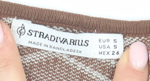 Womens UK Size 8 Stradivarius Brown Cropped Blouse