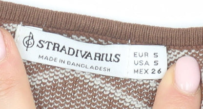 Womens UK Size 8 Stradivarius Brown Cropped Blouse