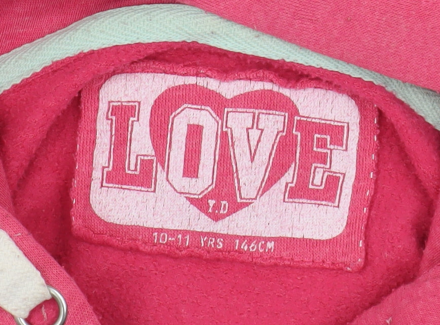 LOVE Girls Pink Full Zip Hoodie 11-12 Years Casual Wear