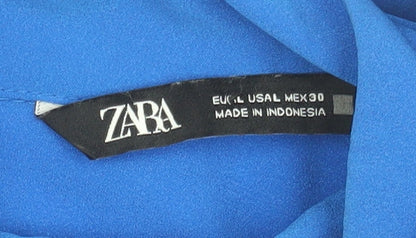 Womens UK Size 2 Zara Blue Basic Blouse