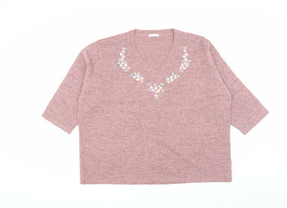 Damart Women's Pink Embroidered Pullover Jumper, Size 26