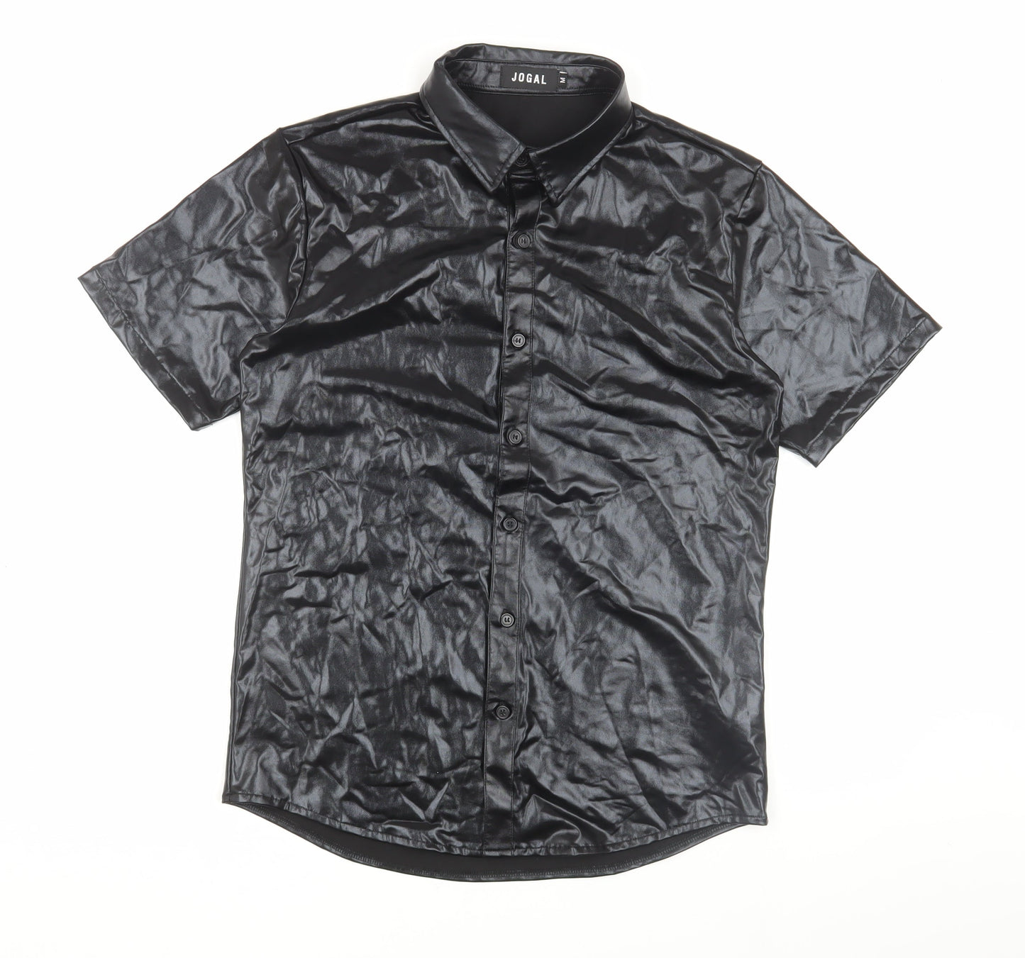 JOGAL Men's Black Short Sleeve Button-Up Shirt, Size M