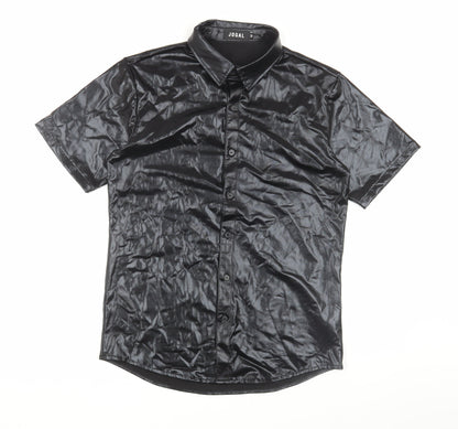 JOGAL Men's Black Short Sleeve Button-Up Shirt, Size M