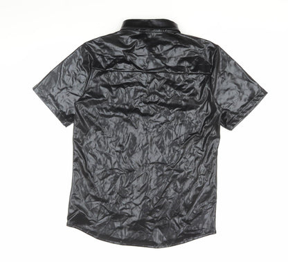 JOGAL Men's Black Short Sleeve Button-Up Shirt, Size M