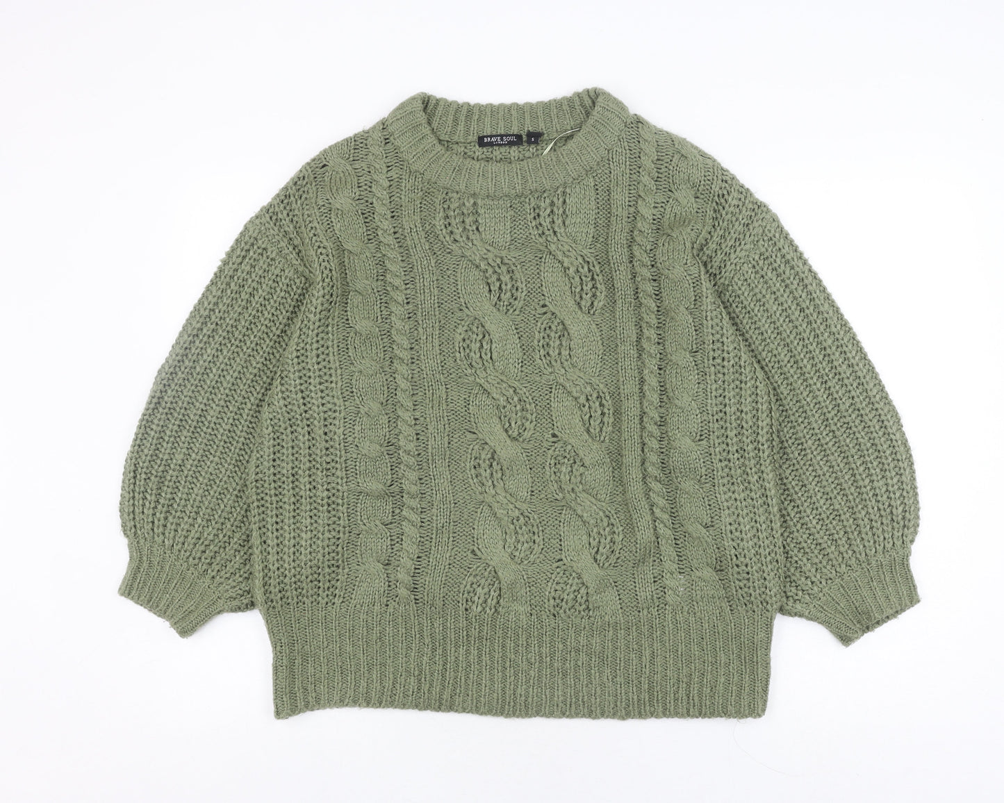 Womens UK Size S Brave Soul Green Pullover Jumper