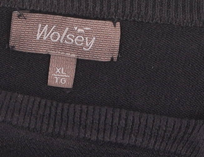 Wolsey Men's Black XL V-Neck Wool Pullover Jumper